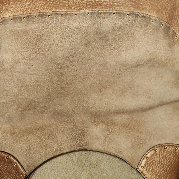 Cole Haan Stephanie Suede bronze studded leather horsebit hobo equastrian bag - Picture 3 of 7